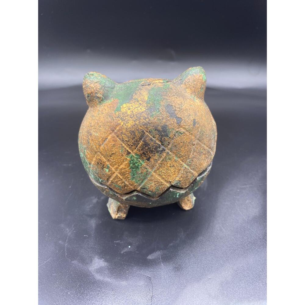 1960s Vintage Japanese Cast Gold Gilt Iron Owl Candle Incense Holder - Picture 5 of 5